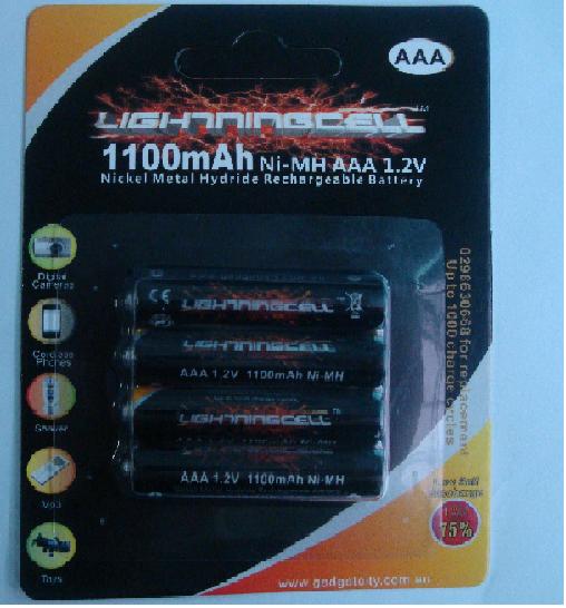 LIGHTNINGCELL 1100MAH AAA NIMH RECHARGEABLE 4 PACK BATTERIES